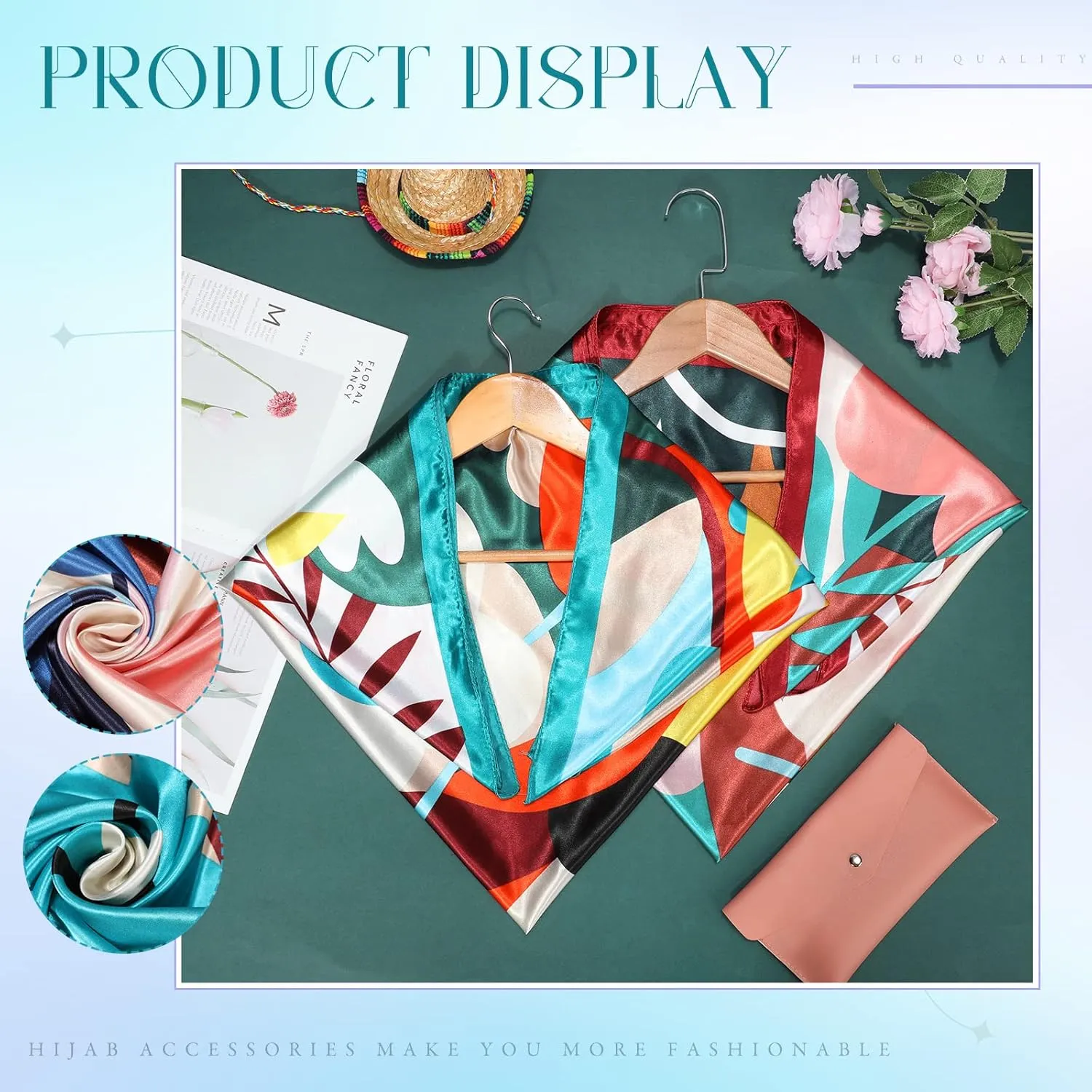 SATINIOR 35 Inch Silky Head Scarf 2 Pcs Large Square Neck Scarf Sleeping Hair Wrapping Satin Bandana for Women