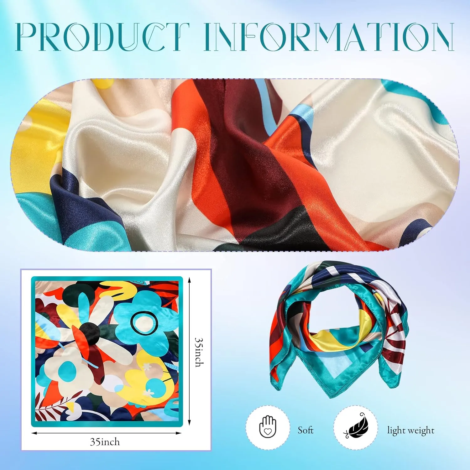 SATINIOR 35 Inch Silky Head Scarf 2 Pcs Large Square Neck Scarf Sleeping Hair Wrapping Satin Bandana for Women