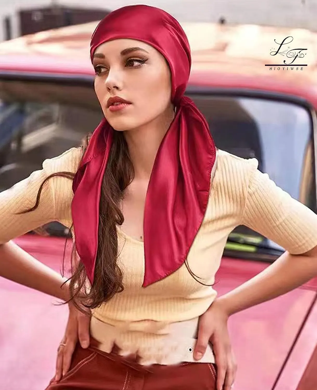 Scarf Satin Square Neck Head Scarf for Women solid color square scarf handkerchief purse scarf headband