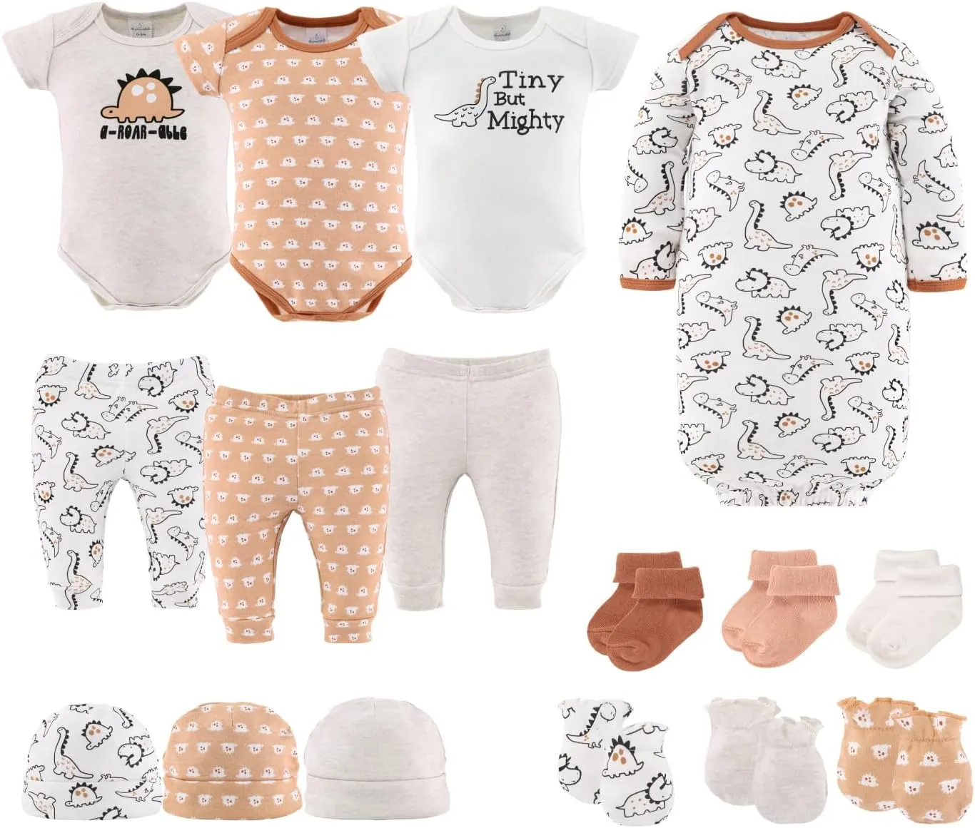 The Peanutshell Baby Layette Gift Set for Baby Boys or Girls - 16 Piece New Born Unisex Gift Set, Clothes & Newborn Essentials Must Haves - Clothes 0-3 Months - Tiny Dino