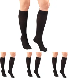 Truform Compression Socks, 15-20 mmHg, Women's Dress Socks, Knee High Over Calf Length, Medium,Black Diamond Knit,1976BL-M (Pack of 4)