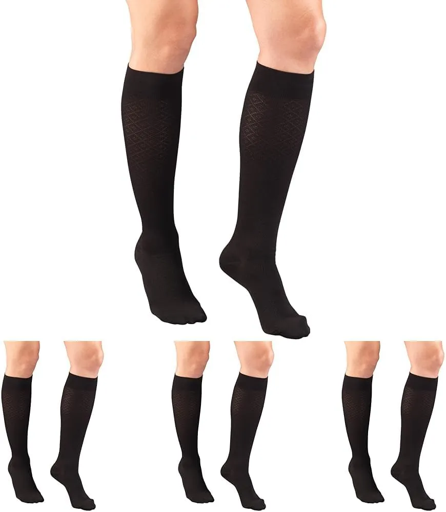 Truform Compression Socks, 15-20 mmHg, Women's Dress Socks, Knee High Over Calf Length, Medium,Black Diamond Knit,1976BL-M (Pack of 4)