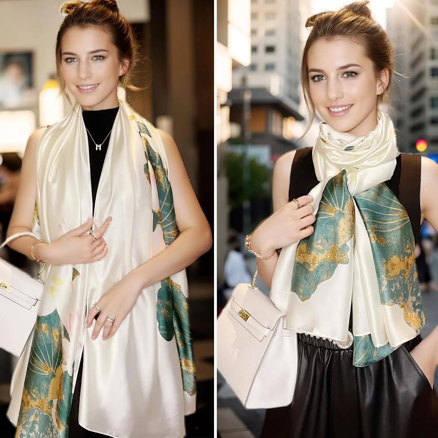 vimate 100% Large Silk Feeling Scarf-Women's Fashion Long Mulberry Silk Satin Neck Scarf Sunscreen Shawl Wrap Headscarf