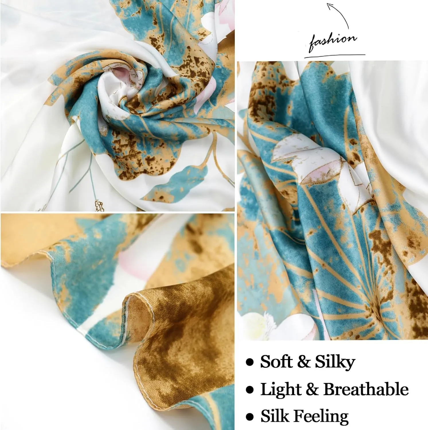 vimate 100% Large Silk Feeling Scarf-Women's Fashion Long Mulberry Silk Satin Neck Scarf Sunscreen Shawl Wrap Headscarf