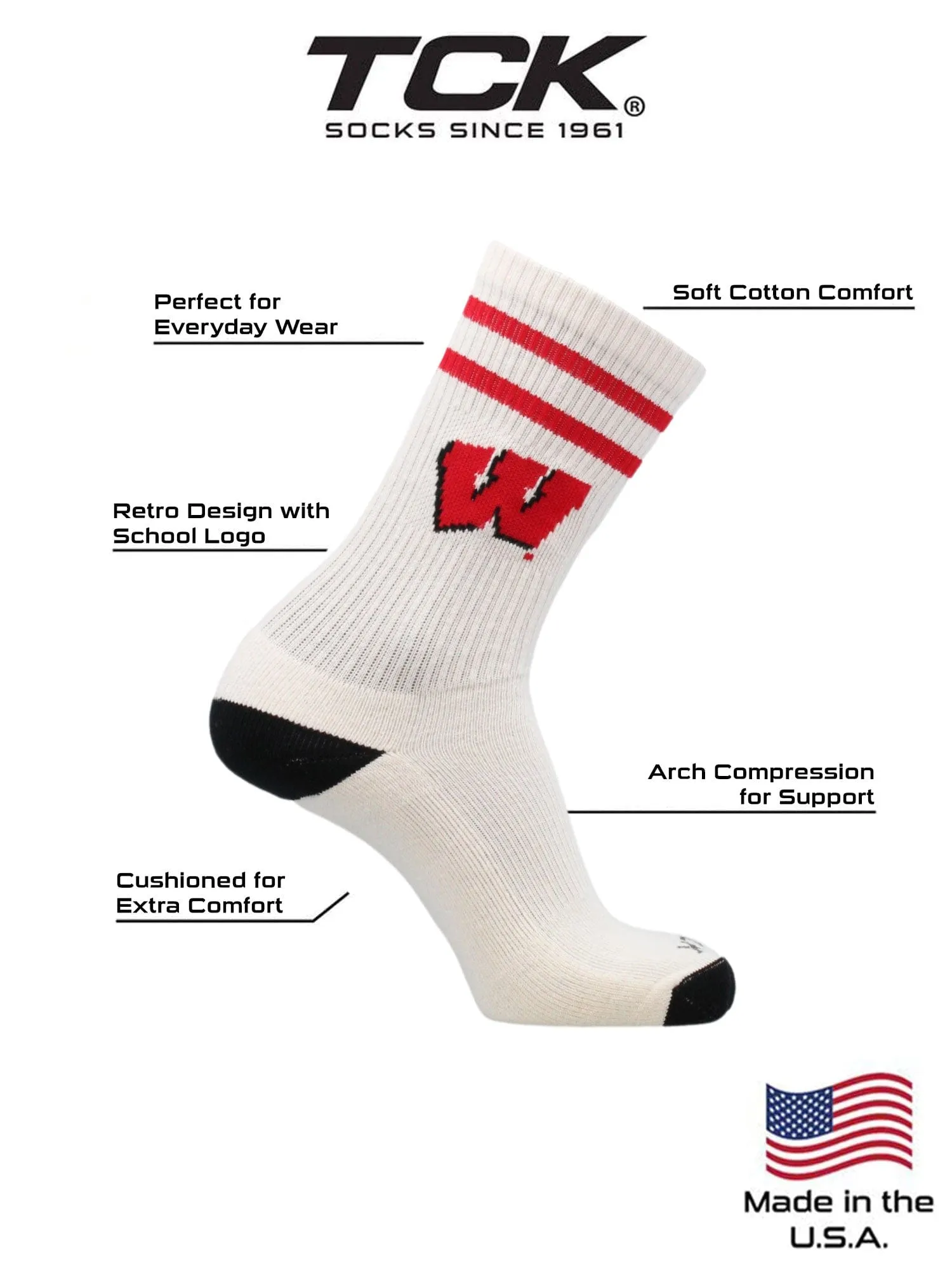 Vintage Wisconsin Badgers Socks NCAA Socks For Men and Womens Soft Cotton Sock