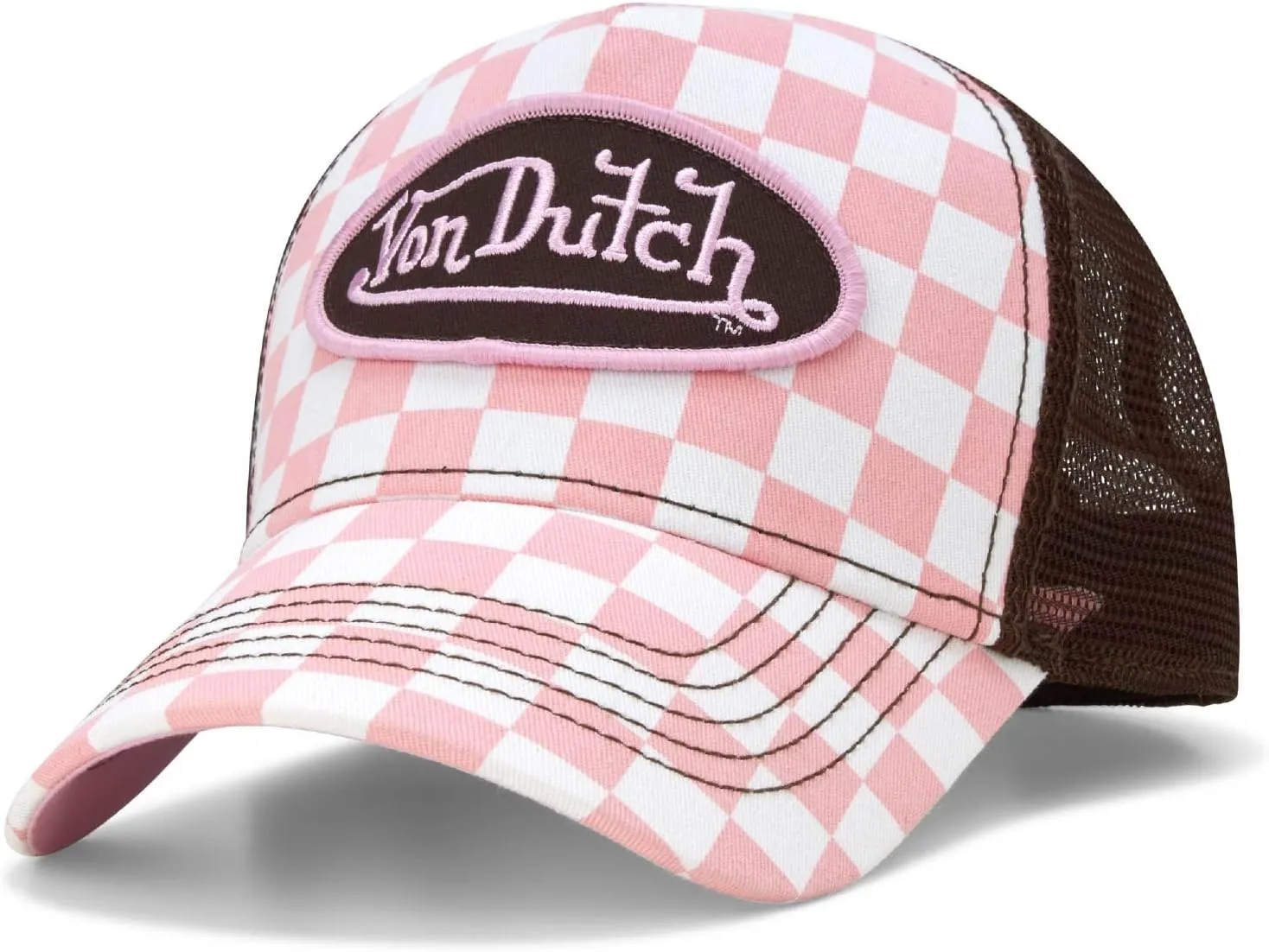 Von Dutch Monogram Trucker Cap - Retro Snapback Cap for Men and Women - Adjustable Snap Fit Panel, Mesh Rear, Curved Bill