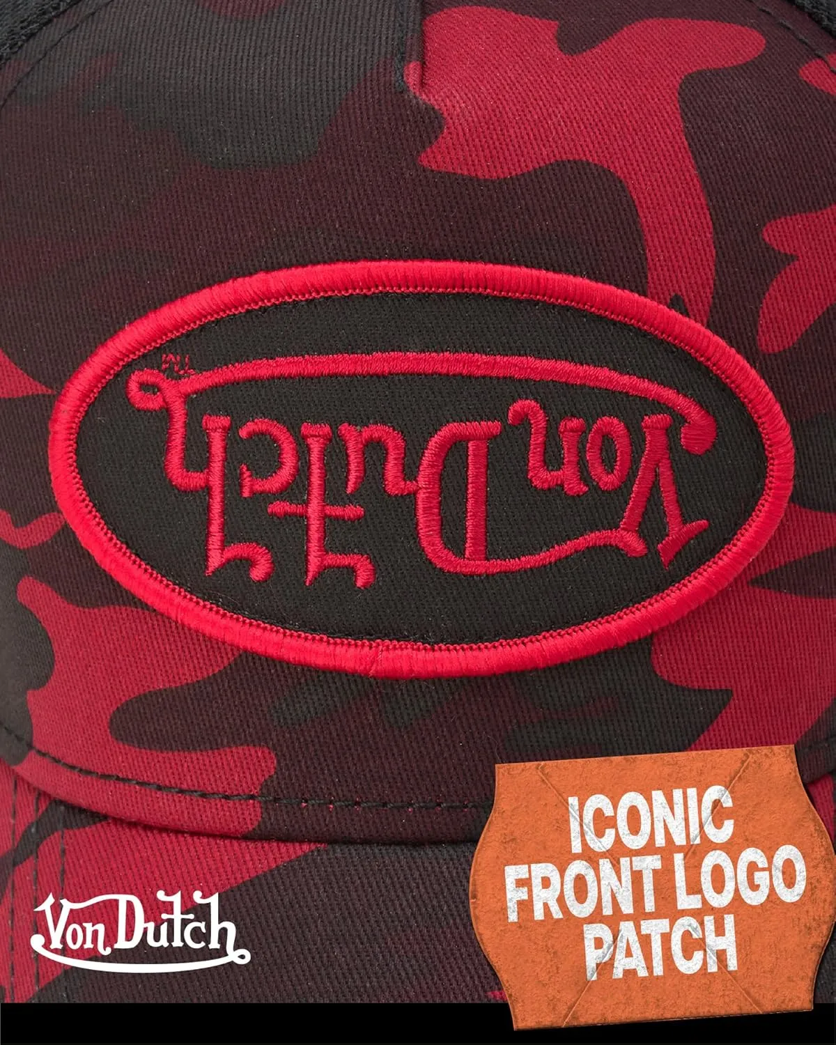 Von Dutch Monogram Trucker Cap - Retro Snapback Cap for Men and Women - Adjustable Snap Fit Panel, Mesh Rear, Curved Bill