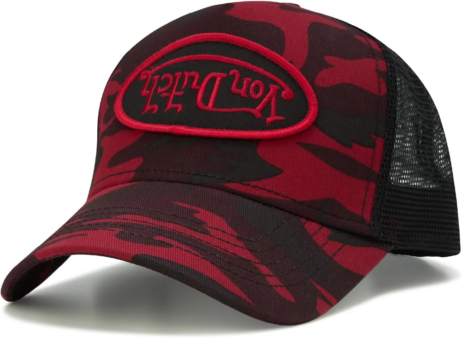 Von Dutch Monogram Trucker Cap - Retro Snapback Cap for Men and Women - Adjustable Snap Fit Panel, Mesh Rear, Curved Bill