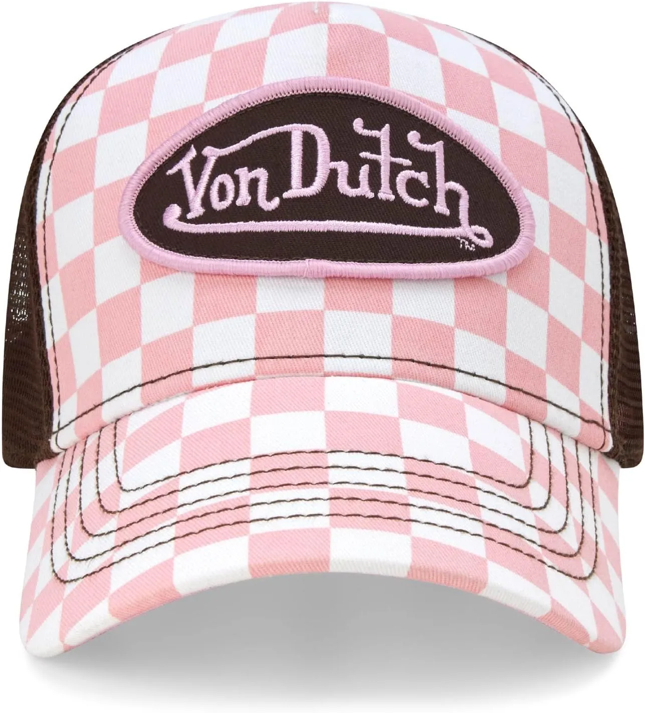 Von Dutch Monogram Trucker Cap - Retro Snapback Cap for Men and Women - Adjustable Snap Fit Panel, Mesh Rear, Curved Bill