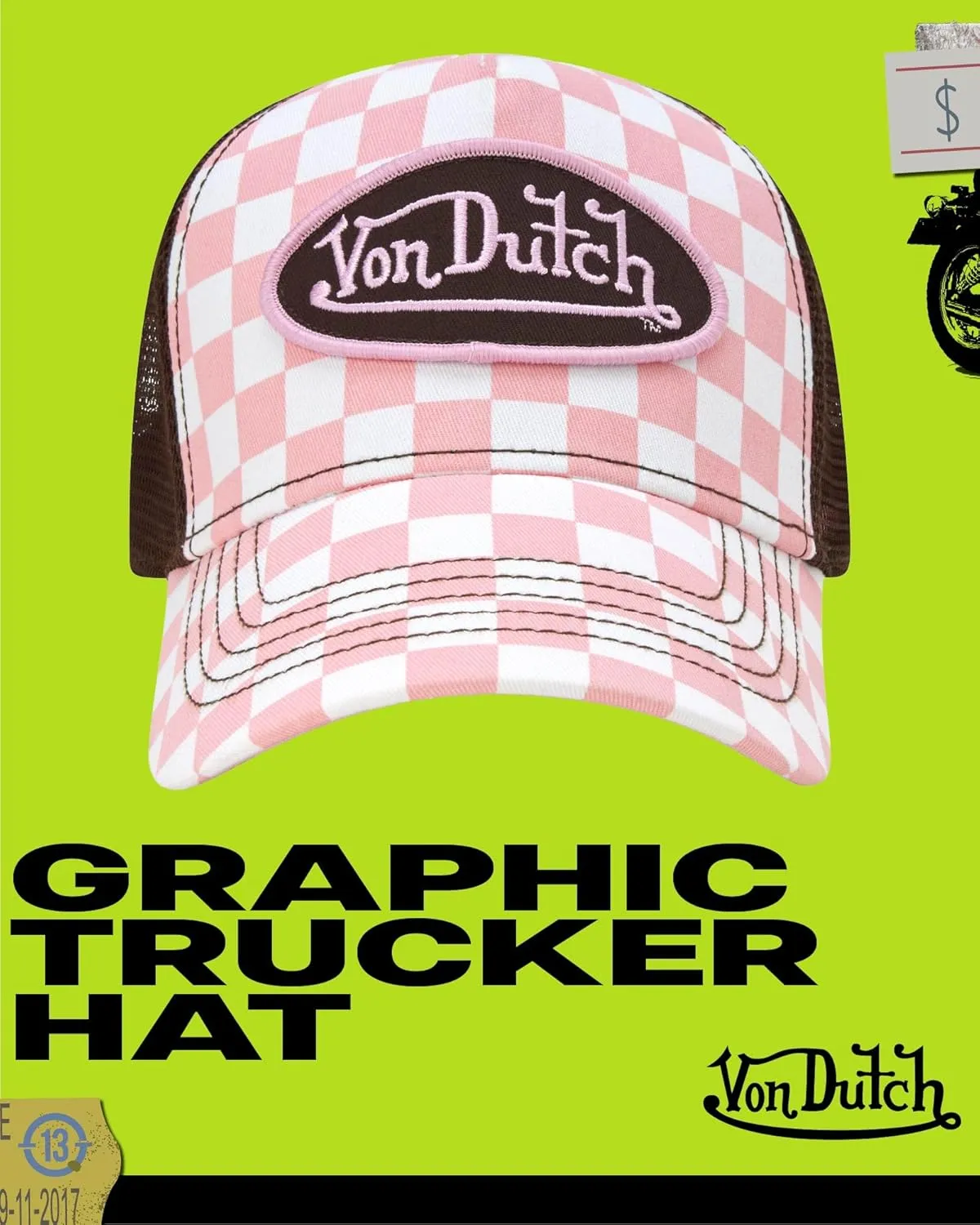 Von Dutch Monogram Trucker Cap - Retro Snapback Cap for Men and Women - Adjustable Snap Fit Panel, Mesh Rear, Curved Bill