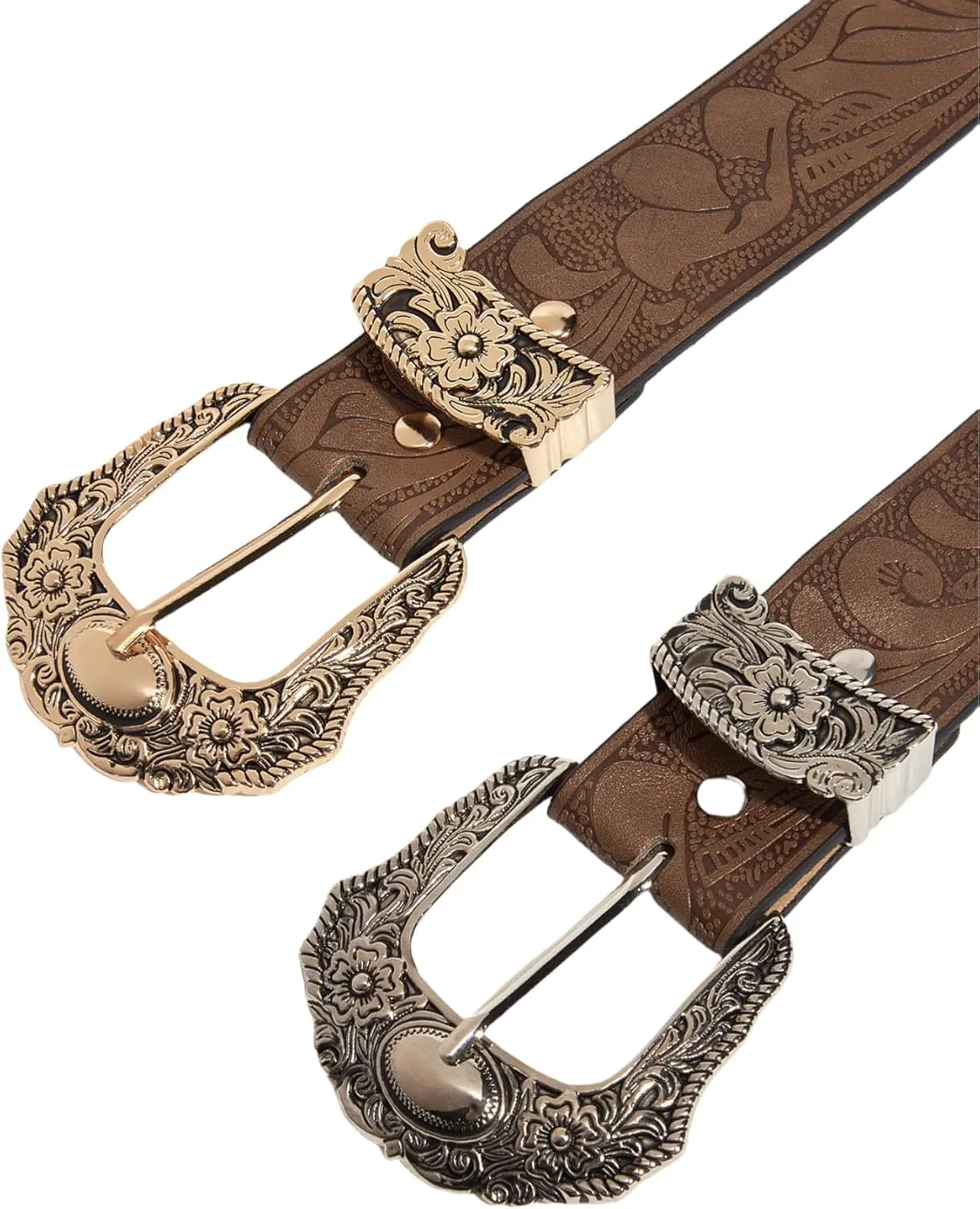 Western Strap for Women - Vintage Embossed Leather Bucket Belt Y2K Cowgirl Engraved Tooled for Jeans Pants