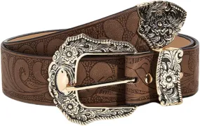 Western Strap for Women - Vintage Embossed Leather Bucket Belt Y2K Cowgirl Engraved Tooled for Jeans Pants
