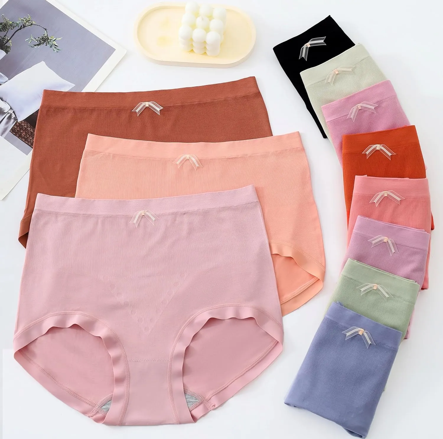 Women's Viscose Fiber Panties Women's High Waist Full Coverage Delicate Jacquard Decorative Seamless Panties