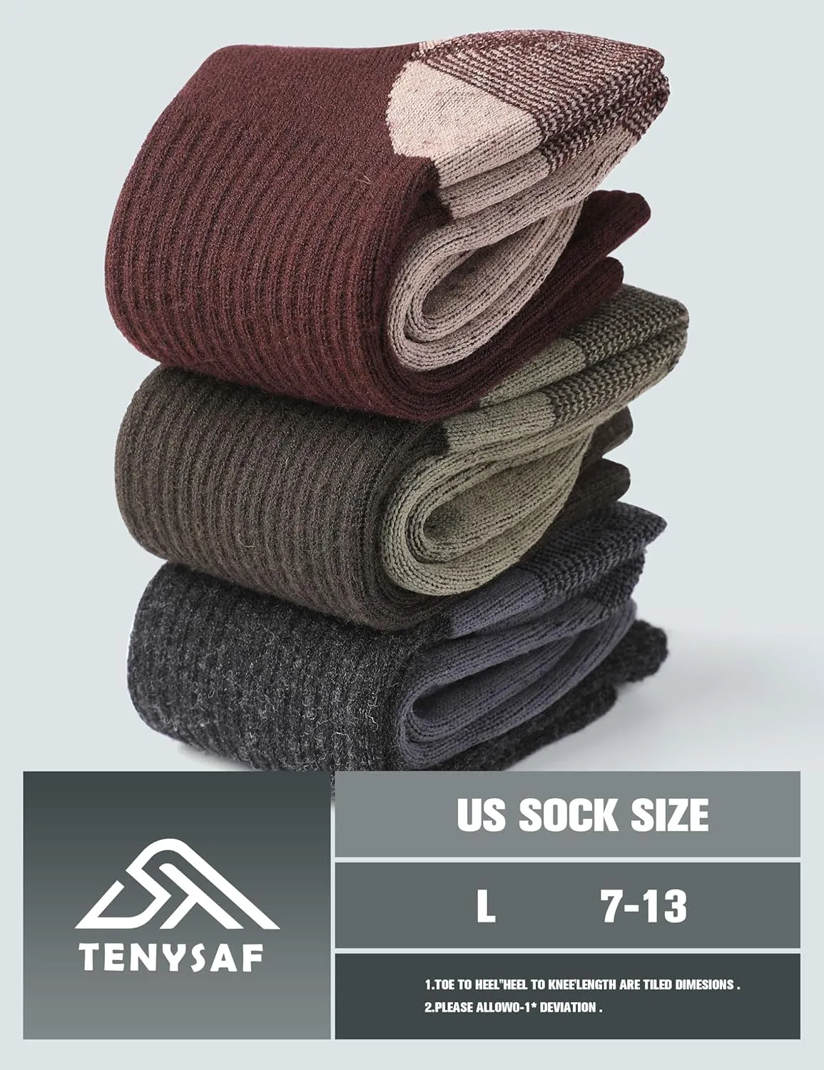 Wool Hiking Socks for Men - Mid weight Mens Crew Merino Wool Athletic Socks for Running Cycling Camping 7-13