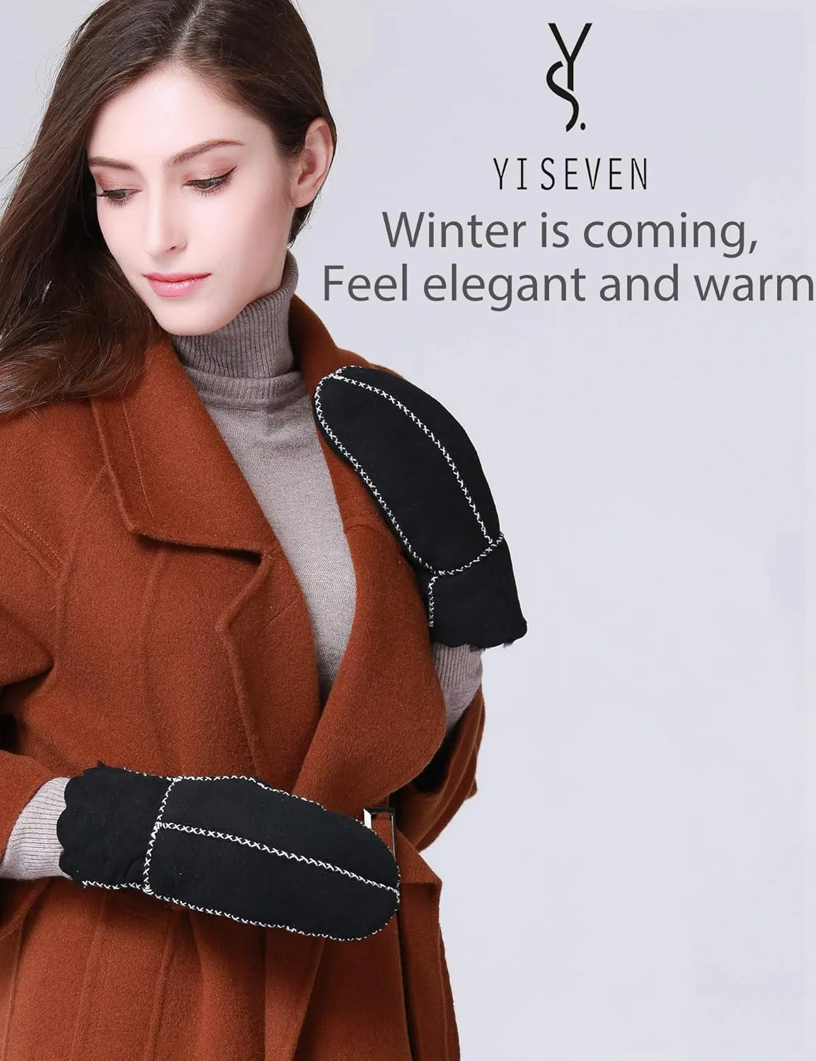 YISEVEN Women’s Winter Sheepskin Leather Shearling Mittens