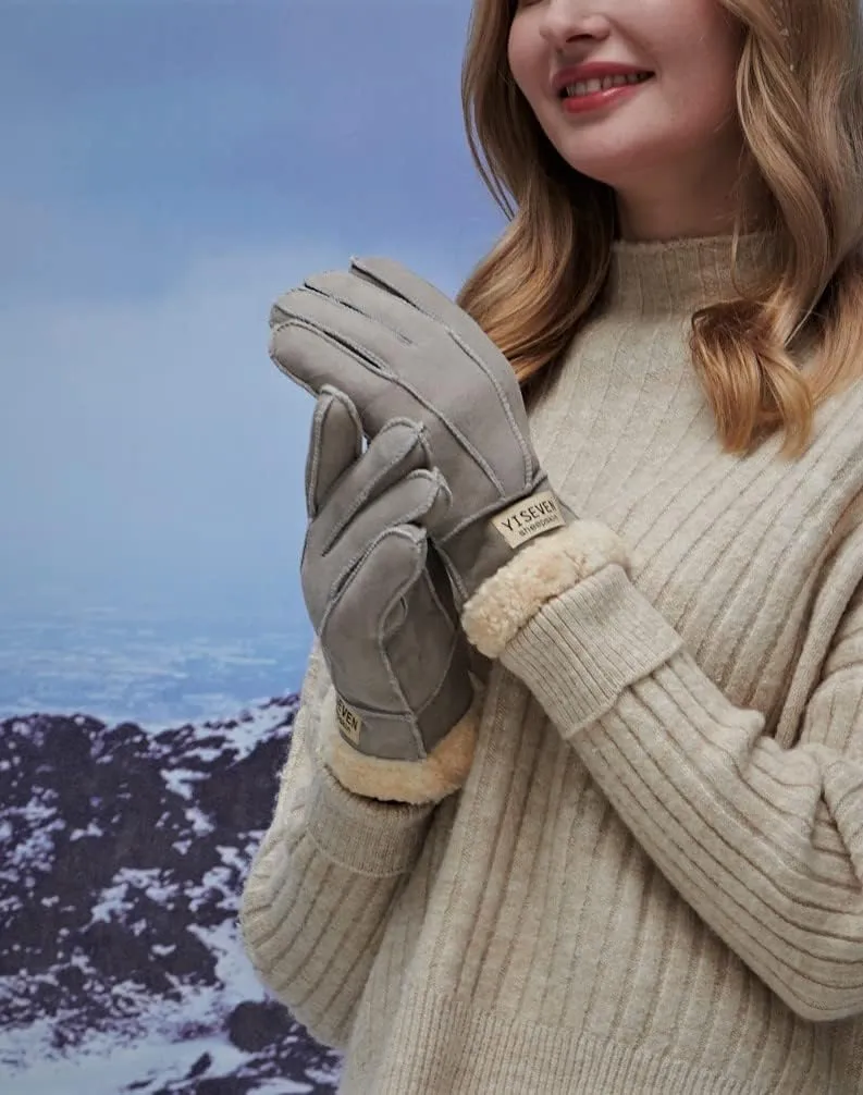 YISEVEN Women's Winter Sheepskin Shearling Leather Gloves Wool Cuffs