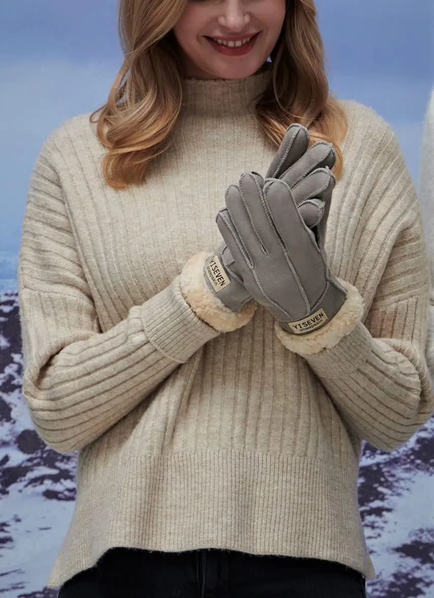 YISEVEN Women's Winter Sheepskin Shearling Leather Gloves Wool Cuffs