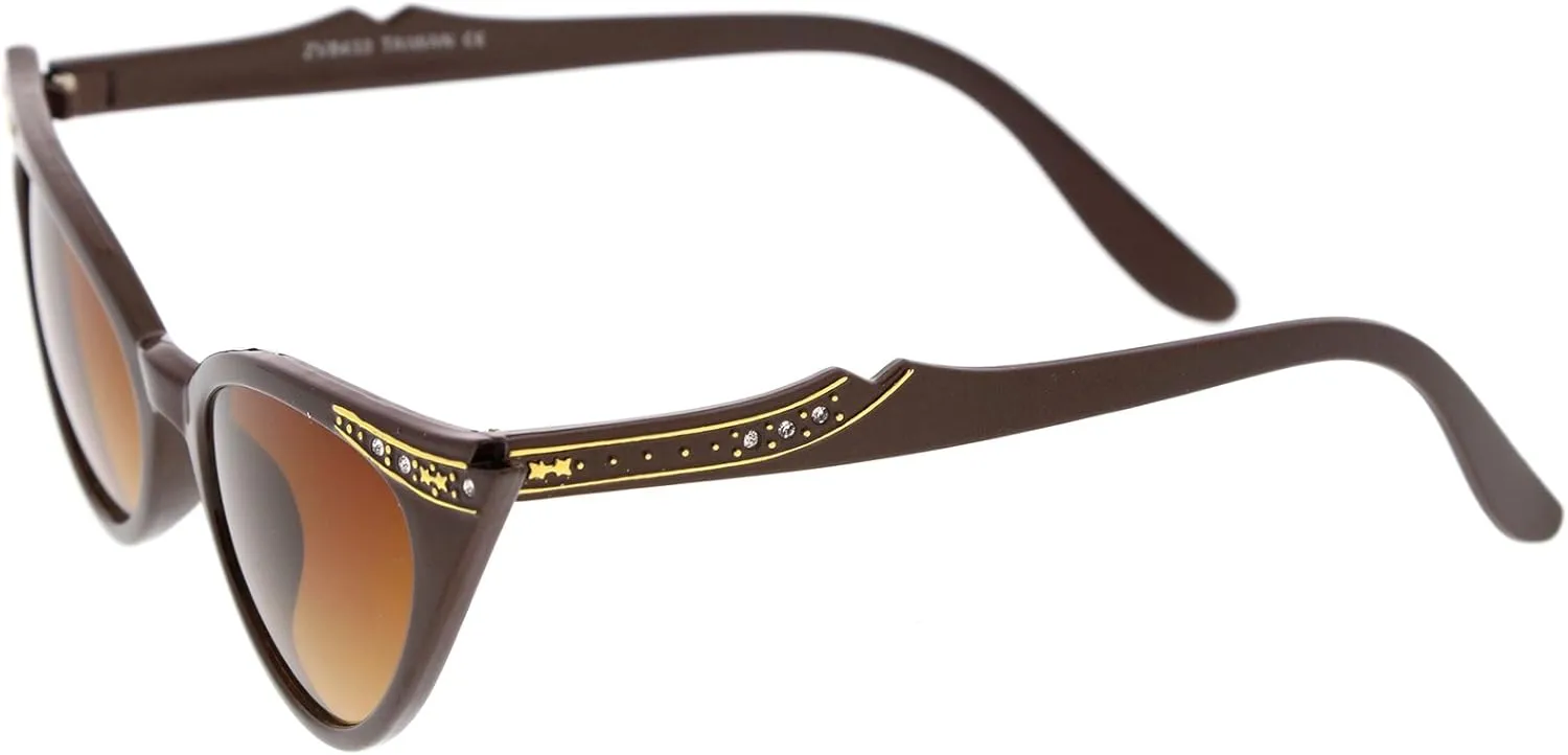 zeroUV Women's Retro Rhinestone Embellished Oval Lens Cat Eye Sunglasses 51mm