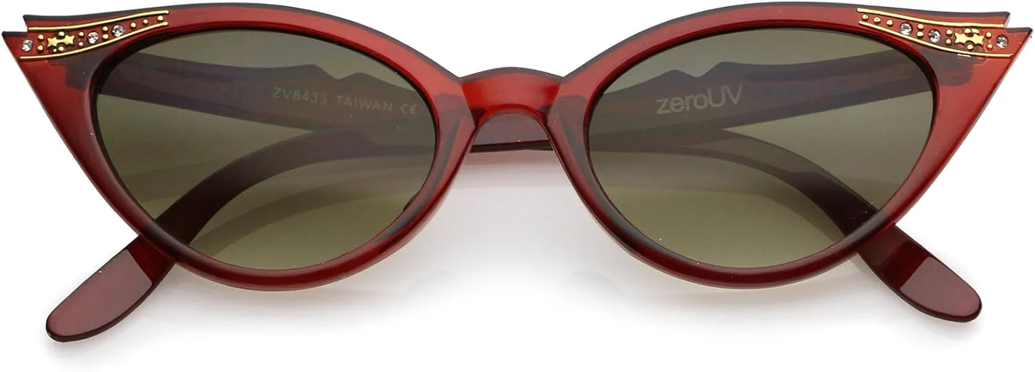 zeroUV Women's Retro Rhinestone Embellished Oval Lens Cat Eye Sunglasses 51mm