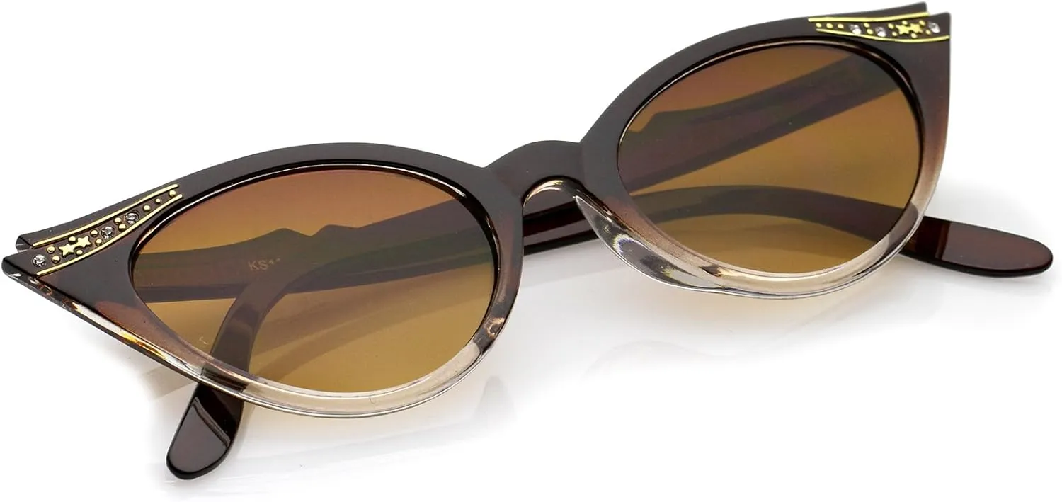 zeroUV Women's Retro Rhinestone Embellished Oval Lens Cat Eye Sunglasses 51mm