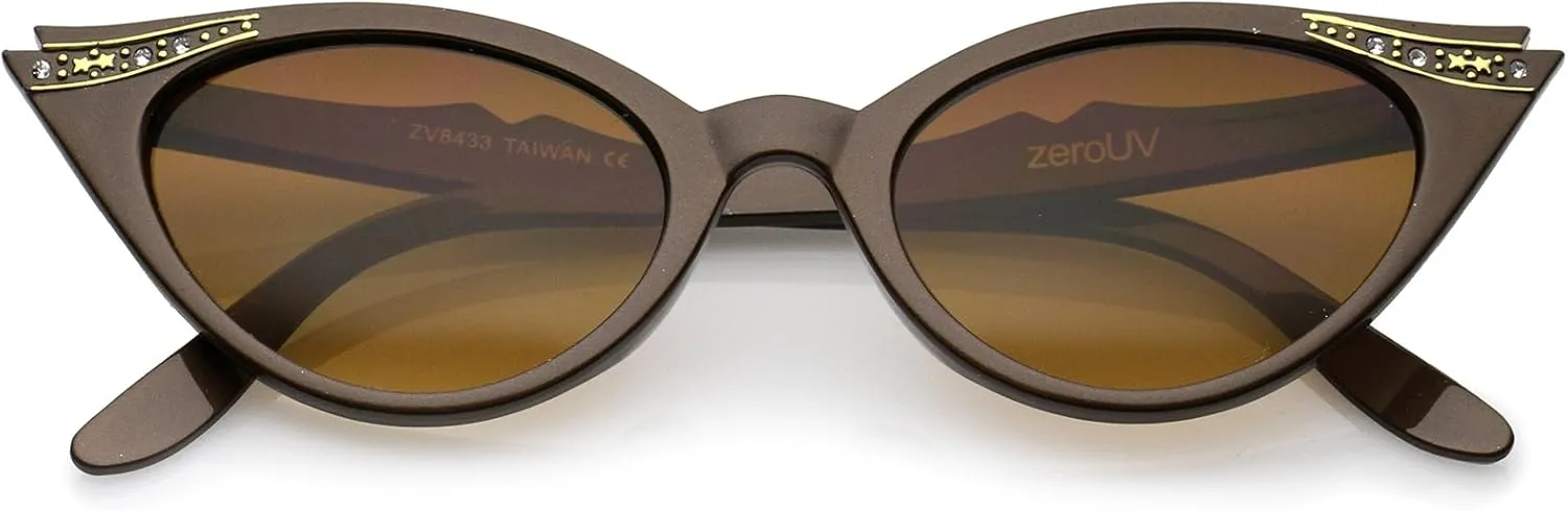 zeroUV Women's Retro Rhinestone Embellished Oval Lens Cat Eye Sunglasses 51mm