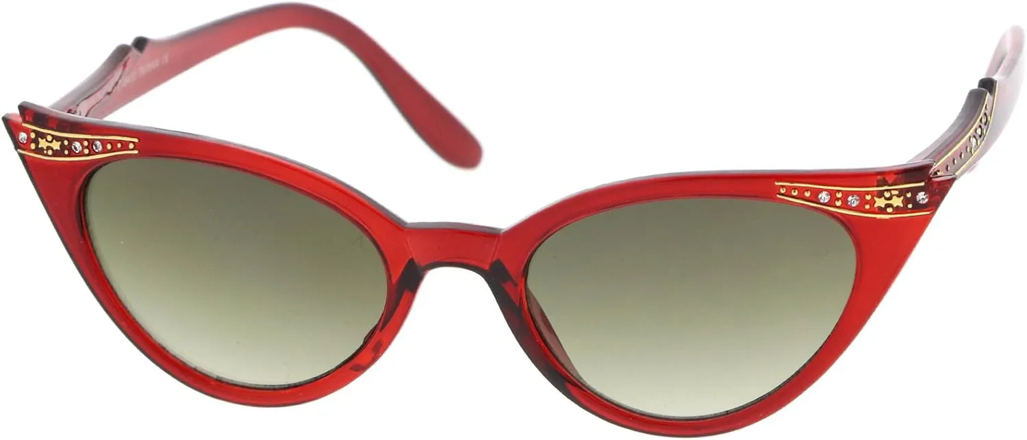 zeroUV Women's Retro Rhinestone Embellished Oval Lens Cat Eye Sunglasses 51mm