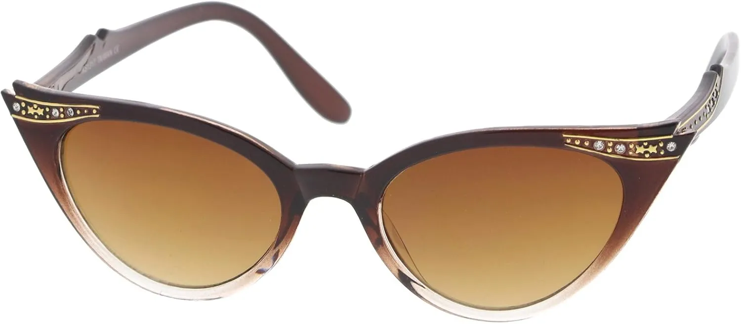 zeroUV Women's Retro Rhinestone Embellished Oval Lens Cat Eye Sunglasses 51mm