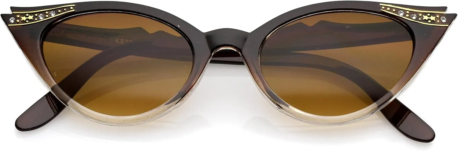 zeroUV Women's Retro Rhinestone Embellished Oval Lens Cat Eye Sunglasses 51mm