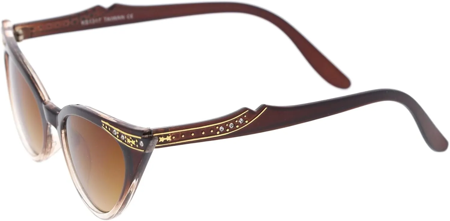 zeroUV Women's Retro Rhinestone Embellished Oval Lens Cat Eye Sunglasses 51mm