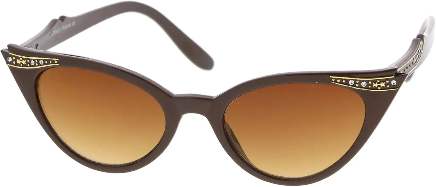 zeroUV Women's Retro Rhinestone Embellished Oval Lens Cat Eye Sunglasses 51mm