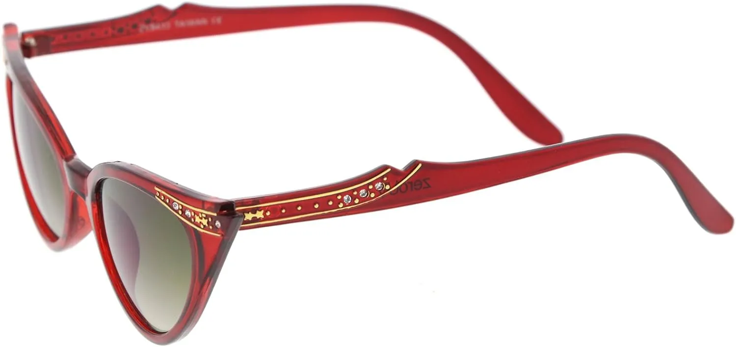 zeroUV Women's Retro Rhinestone Embellished Oval Lens Cat Eye Sunglasses 51mm